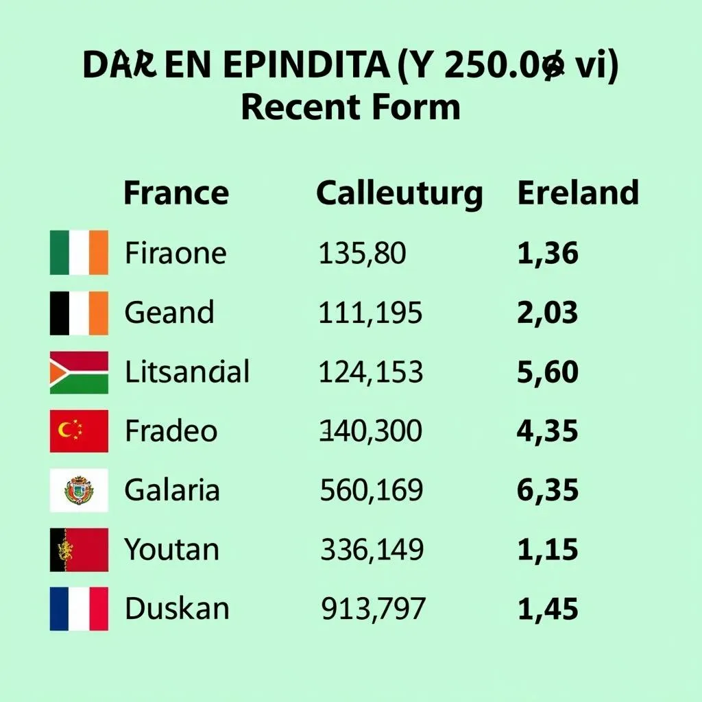 Biểu đồ phong độ 5 trận gần nhất của Pháp và Ireland