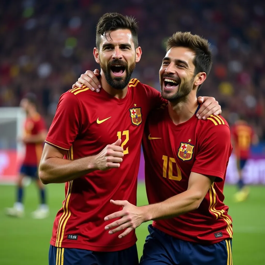 Pique và Ramos ăn mừng cùng Đội tuyển Tây Ban Nha