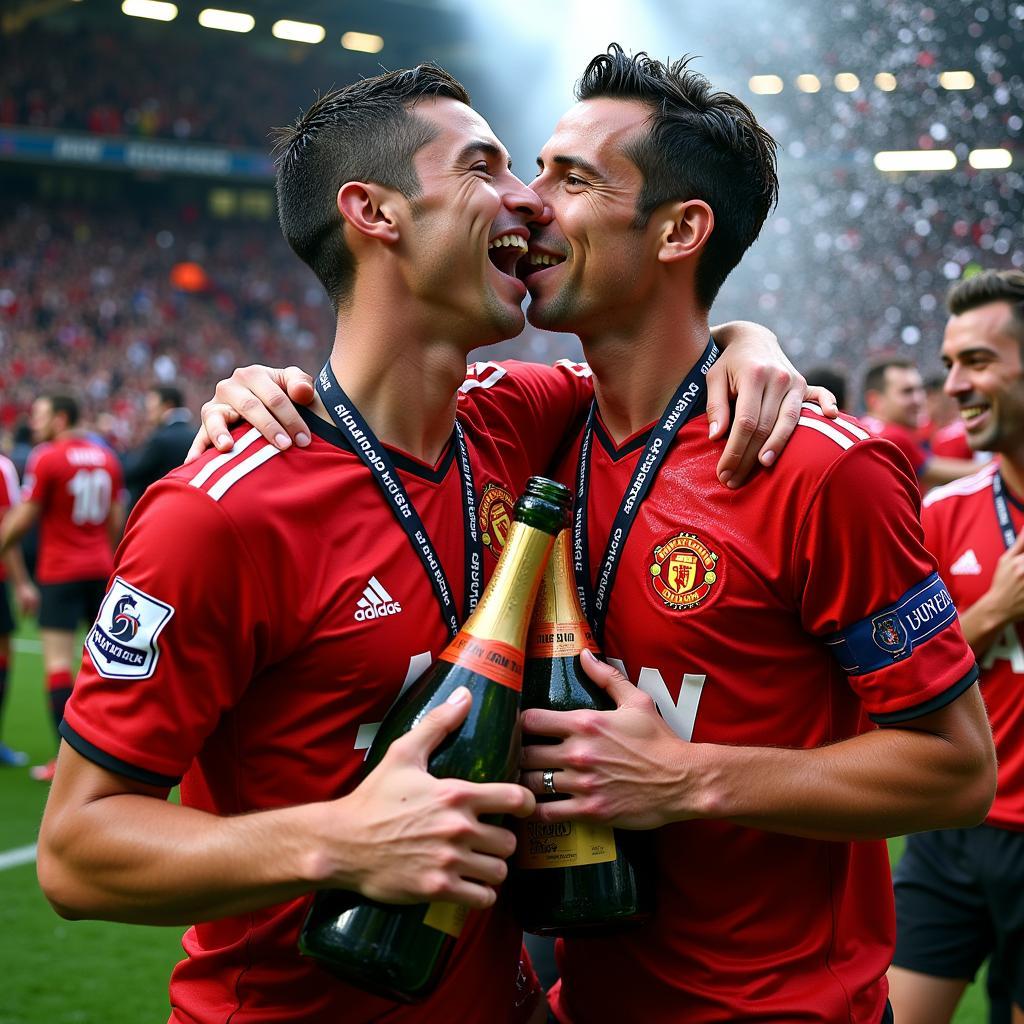 Ronaldo and Giggs celebrating a victory