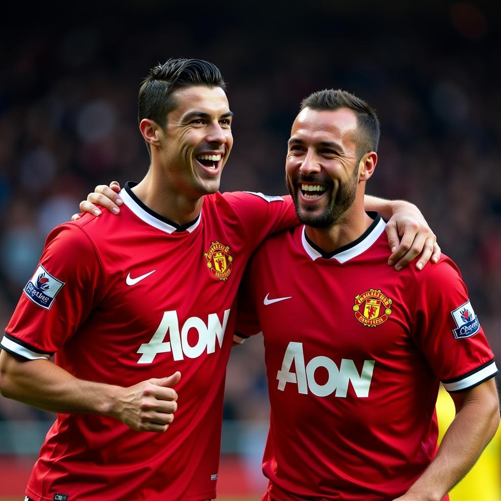 Ronaldo and Giggs celebrating a goal together