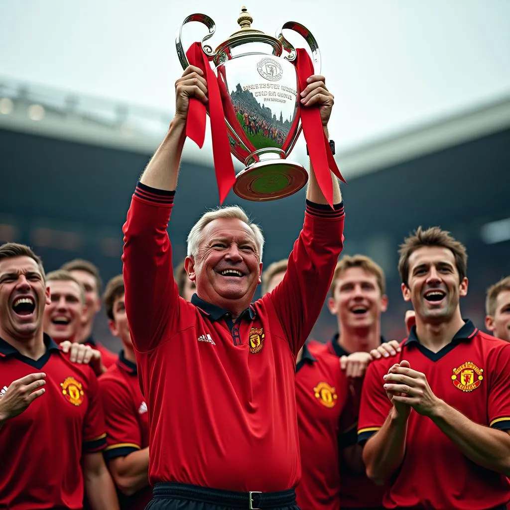 Sir Alex Ferguson nâng cao chiếc cup Champions League