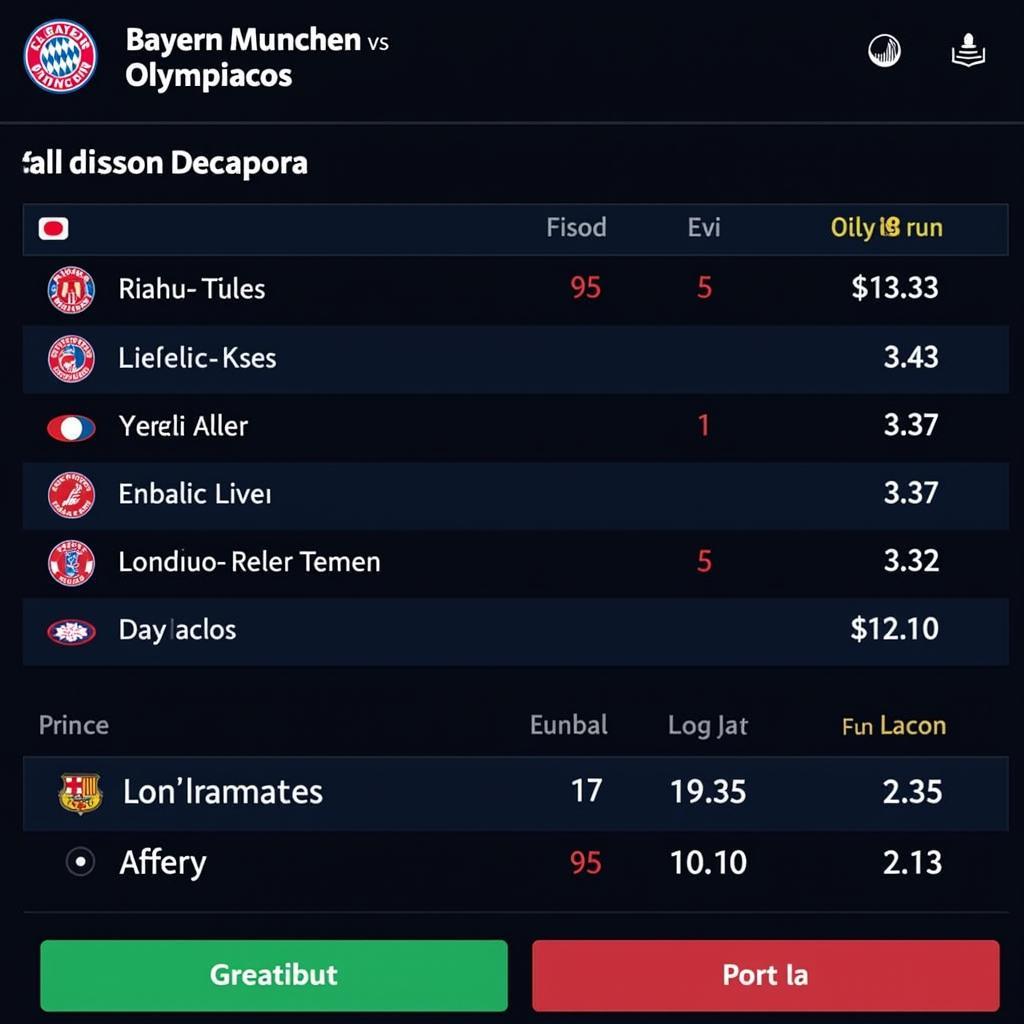 Tỷ lệ cược trận đấu Bayern Munich vs Olympiacos