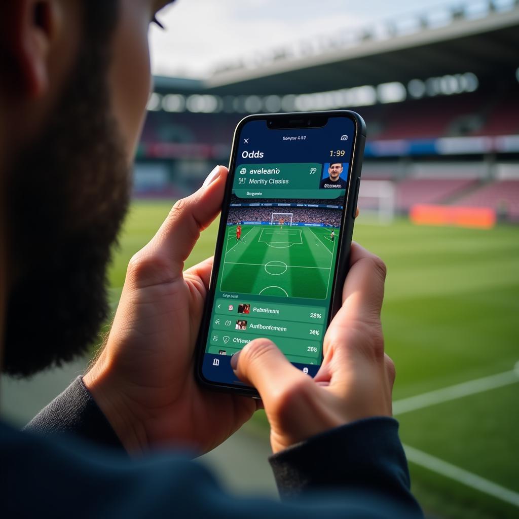 Person checking live football scores and odds on their smartphone