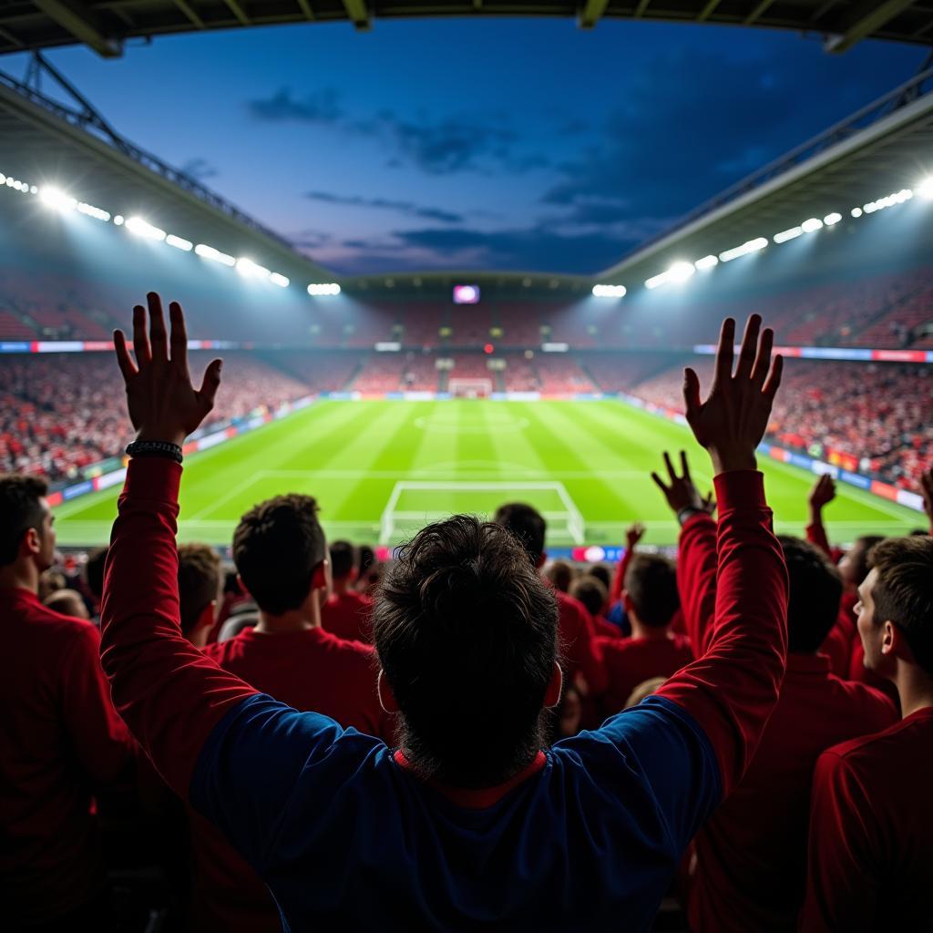 Football fans watching a match at the stadium