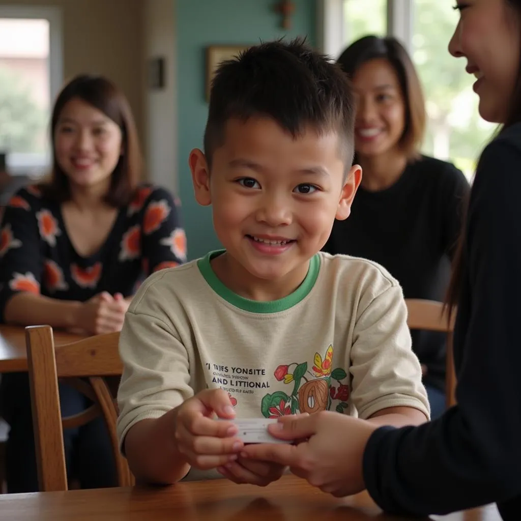 Tí r shyly receives support from a kind stranger