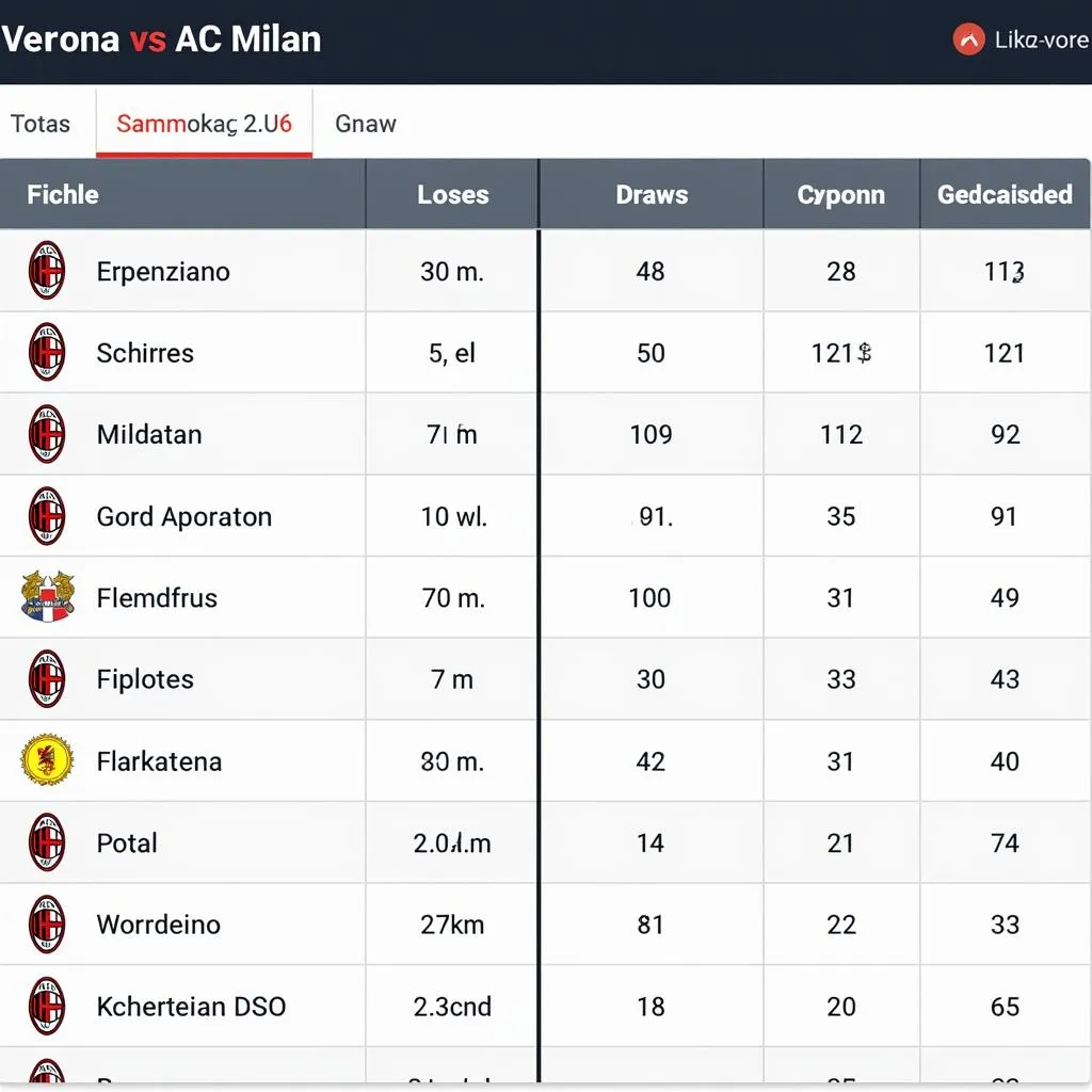 Phong độ Verona vs AC Milan