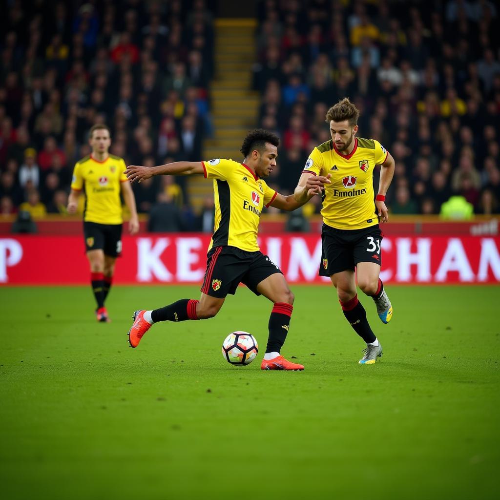 Cầu thủ Watford thi đấu trên sân nhà Vicarage Road