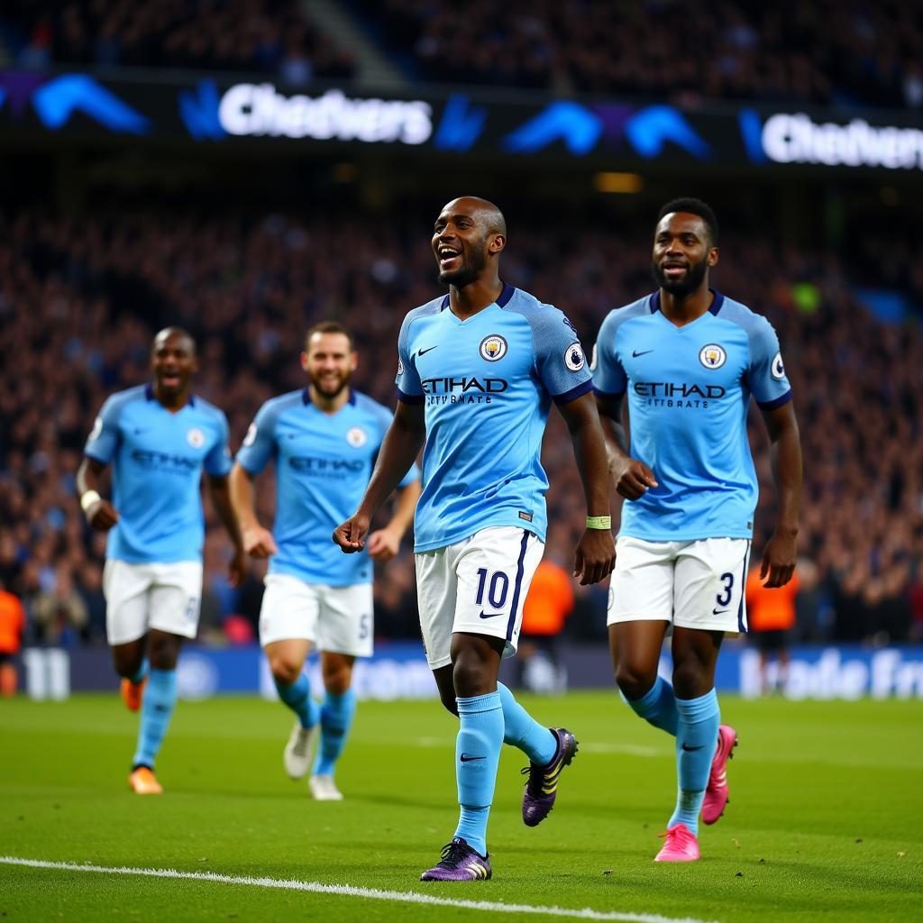 Yaya Toure ăn mừng bàn thắng trong màu áo Manchester City