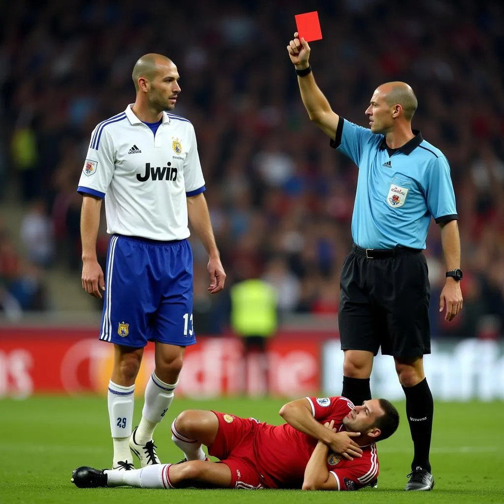 Zidane receiving a red card after the headbutt